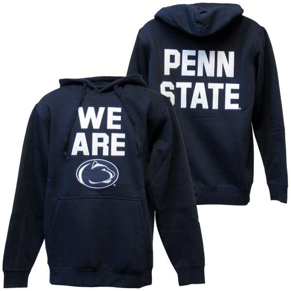 navy hooded sweatshirt We Are & Athletic Logo on front, Penn State on back